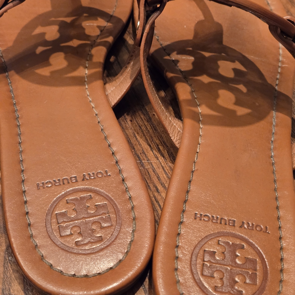 Tory Burch Leather Miller Thong Sandals Size 9 Dark Tan Preloved - Picture 8 of 15
